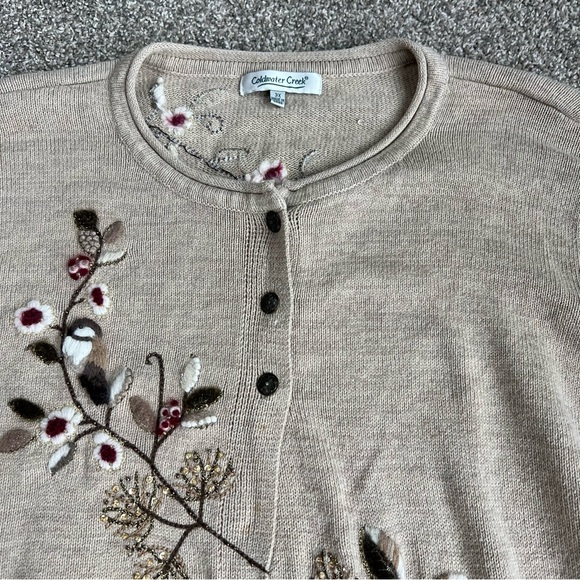 Coldwater Creek Cream Embroidered Bird Floral Top Button Cardigan Sweater, 3X - Picture 3 of 11